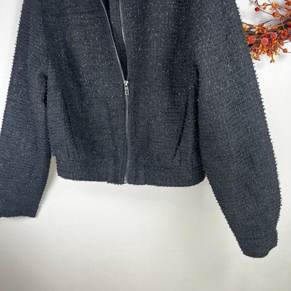 Joie Womens Glitters Full Zip Bomber Boucle Knit Jacket MEDIUM Black - Picture 3 of 12